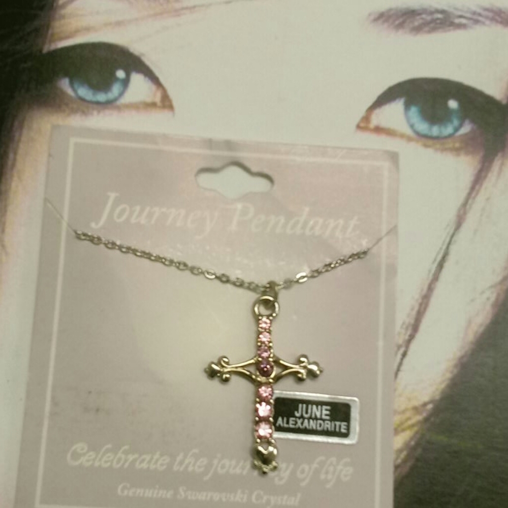 Genuine Swarovski Crystal cross pendant birthstone